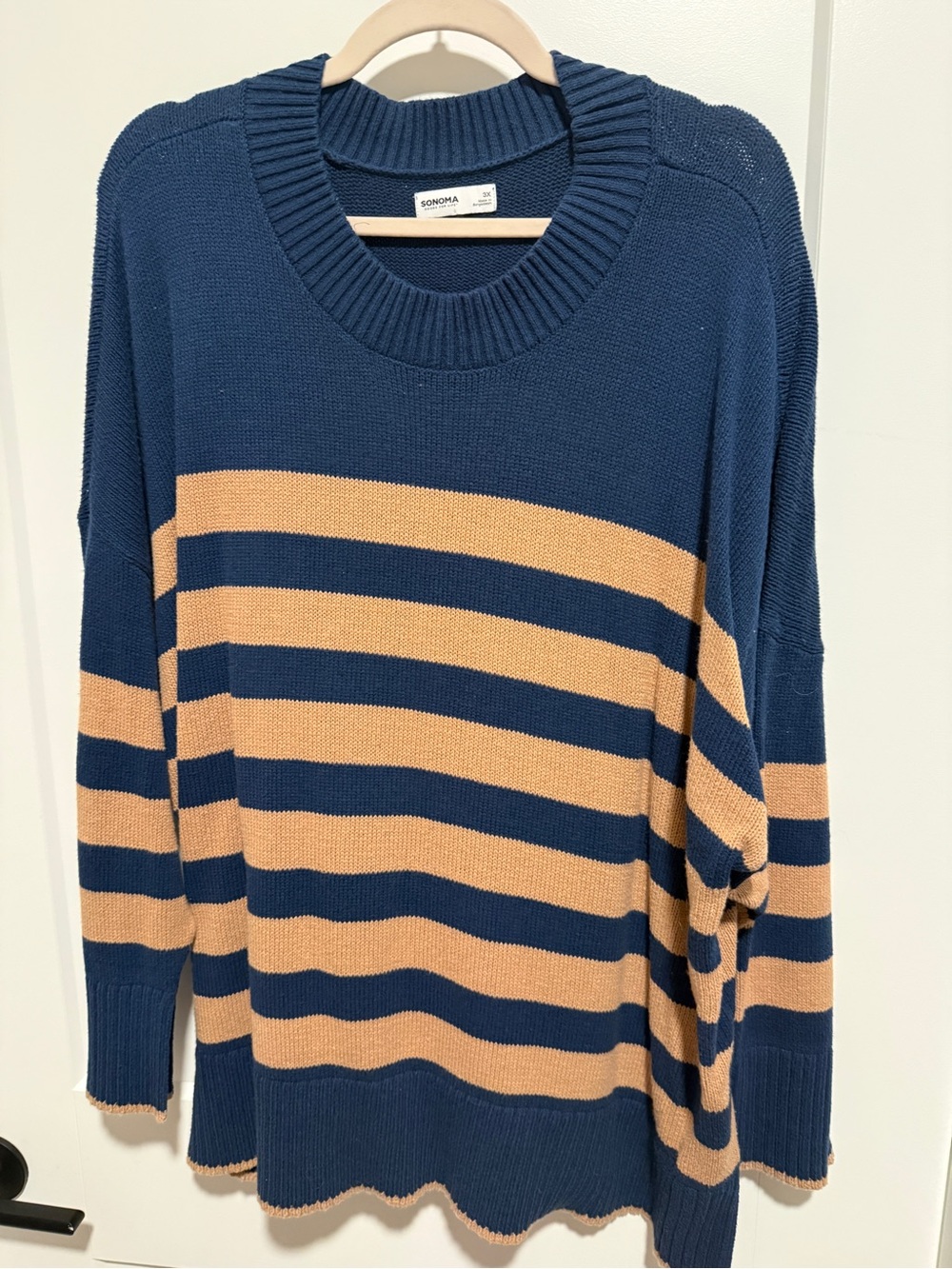 Sonoma Navy Knit Sweater with Camel Accent